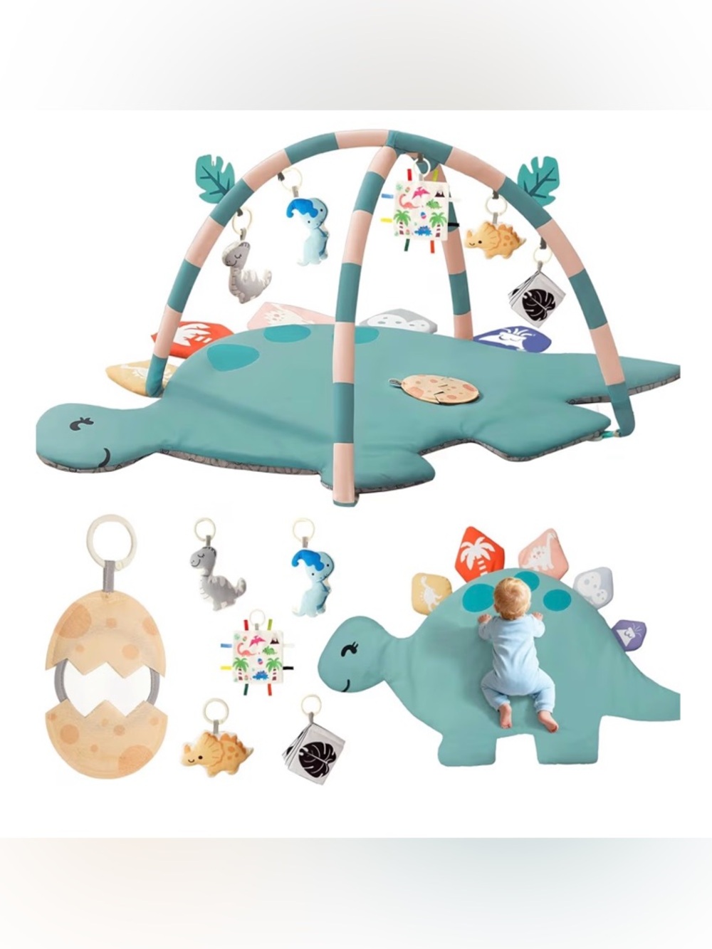 Lavilefora Baby Dino Play Mat Activity Gym - Teal Green 59”
